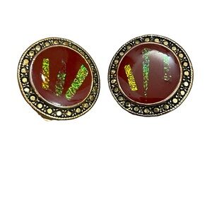 Vintage KC Kenneth Cole Signed Clip Earrings Stone Gold Tone